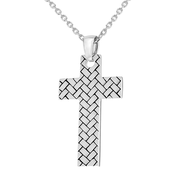 Sterling Silver Rhodium Plated 20.9mm x 41mm Braided Cross Necklace 20 Inch 7317983 1