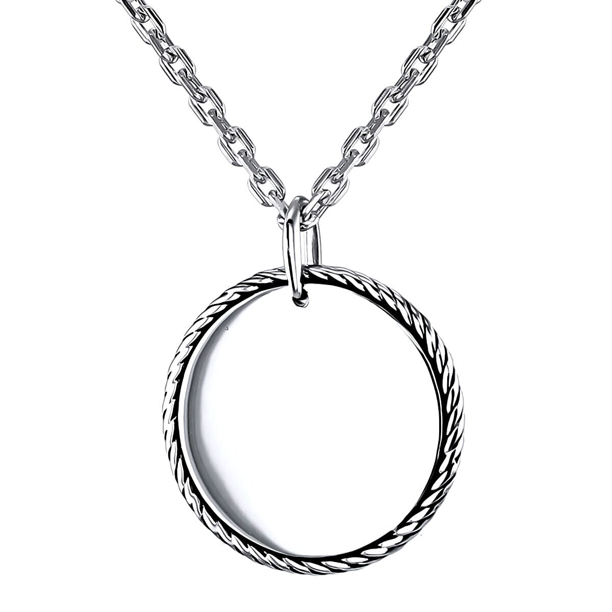 Sterling Silver Rhodium Plated 22mm x 26.5mm Twist Edge Disc Adjustable Necklace 20 Inch to 22 Inch 7317670 0