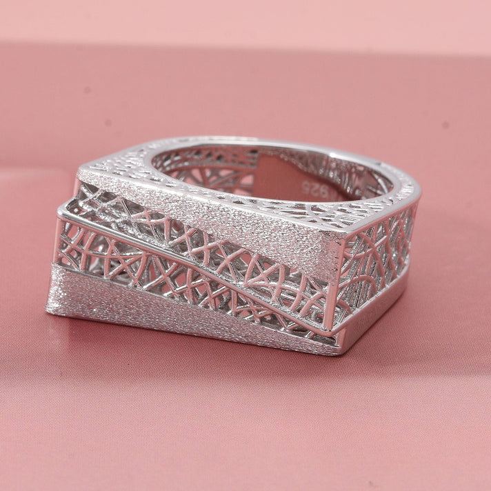 Treasure of Siam - Rhodium Overlay Sterling Silver Lattice Cocktail Ring 8240966 2