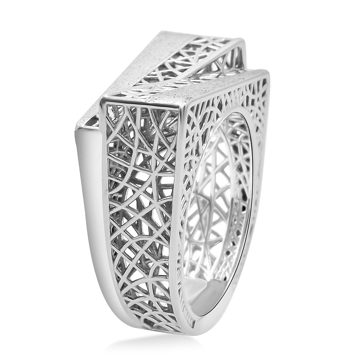 Treasure of Siam - Rhodium Overlay Sterling Silver Lattice Cocktail Ring 8240966 3