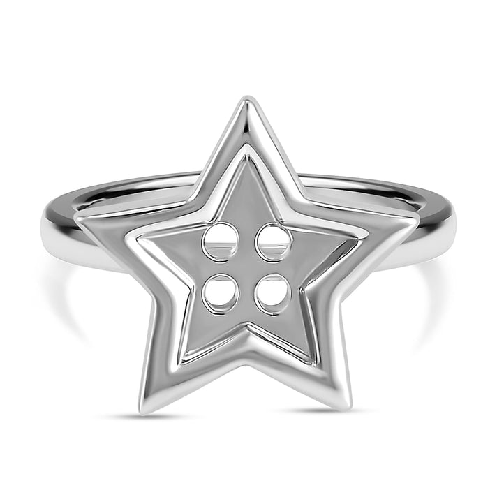 Lucy Q Button Collection - Rhodium Overlay Sterling Silver Star Button Ring 2329579 1