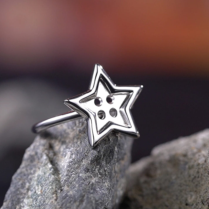 Lucy Q Button Collection - Rhodium Overlay Sterling Silver Star Button Ring 2329579 2