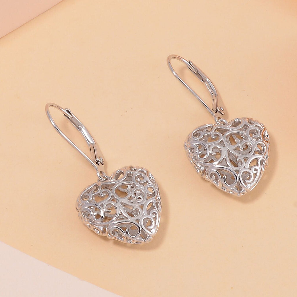 LUCY Q Amore Filigree Collection - Rhodium Overlay Sterling Silver Heart Earrings with Lever Back