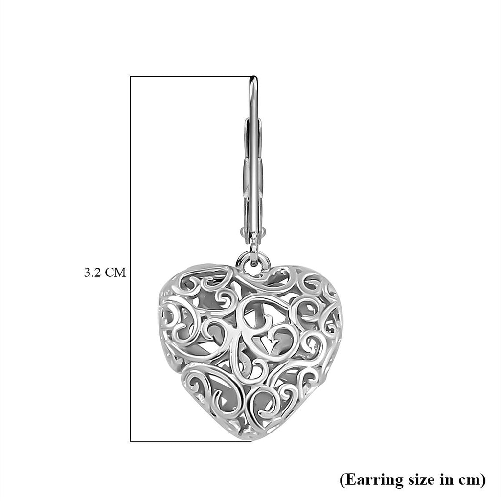 LUCY Q Amore Filigree Collection - Rhodium Overlay Sterling Silver Heart Earrings with Lever Back
