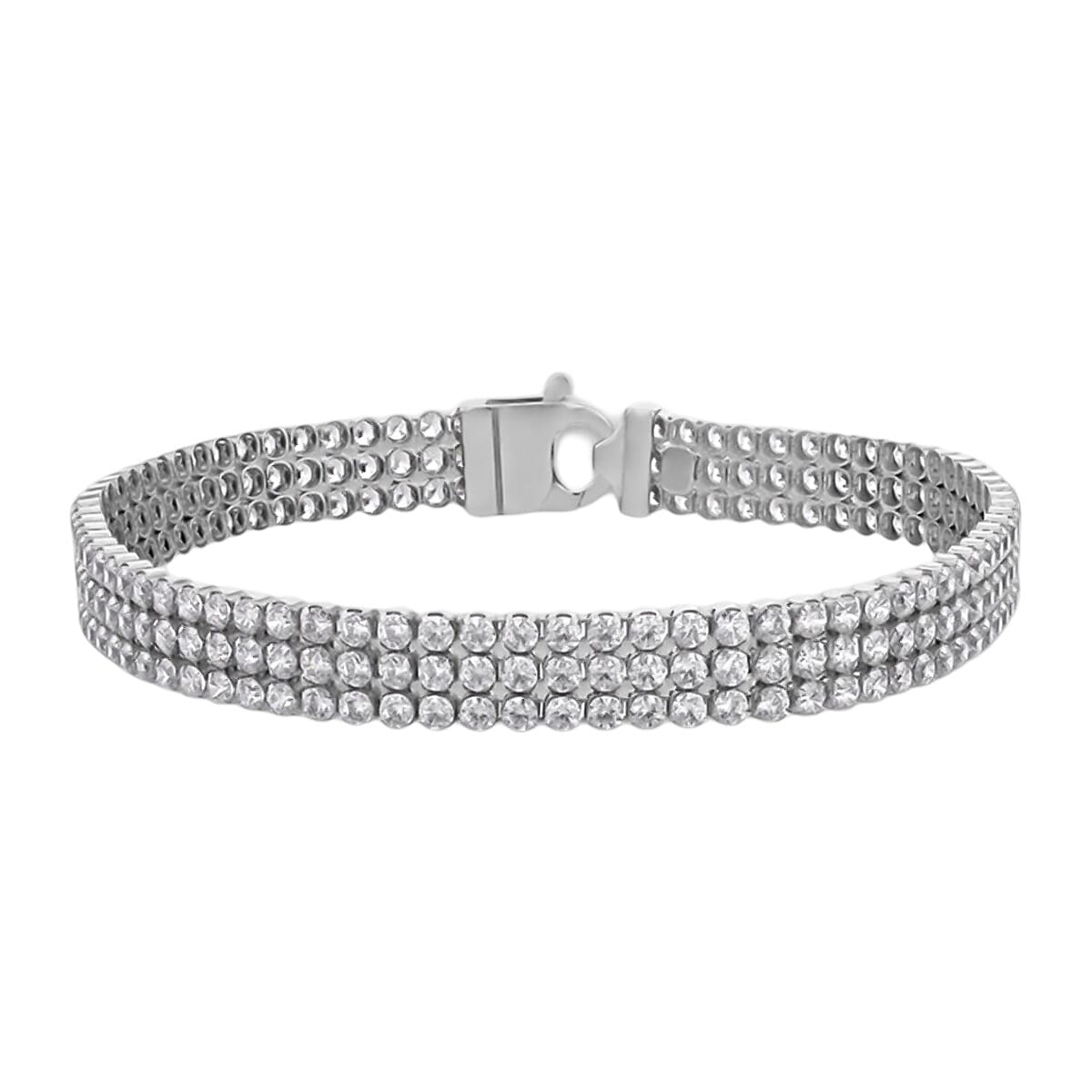 Vicenza Luxury Edition - Rhodium Overlay Sterling Silver Triple Row Round CZ Tennis Bracelet (Size - 7.5), 7737909 0