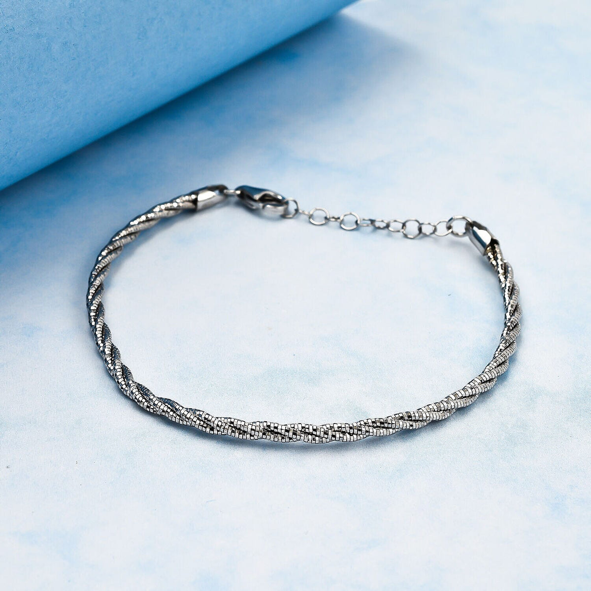 Rhodium Overlay Sterling Silver Twisted Bracelet (Size - 7 with 1 Inch Extender), Silver Wt. 5.72 Gms. 7268915 1