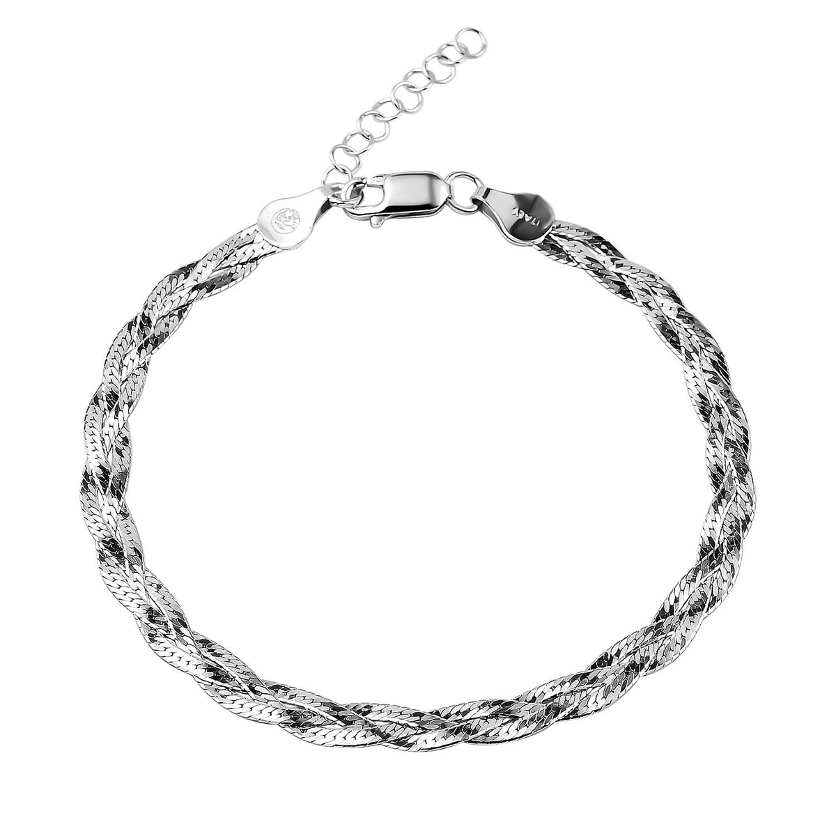 Rhodium Overlay Sterling Silver Braided Bracelet (Size - 7.5-1 Inch Ext.) 7027765 0
