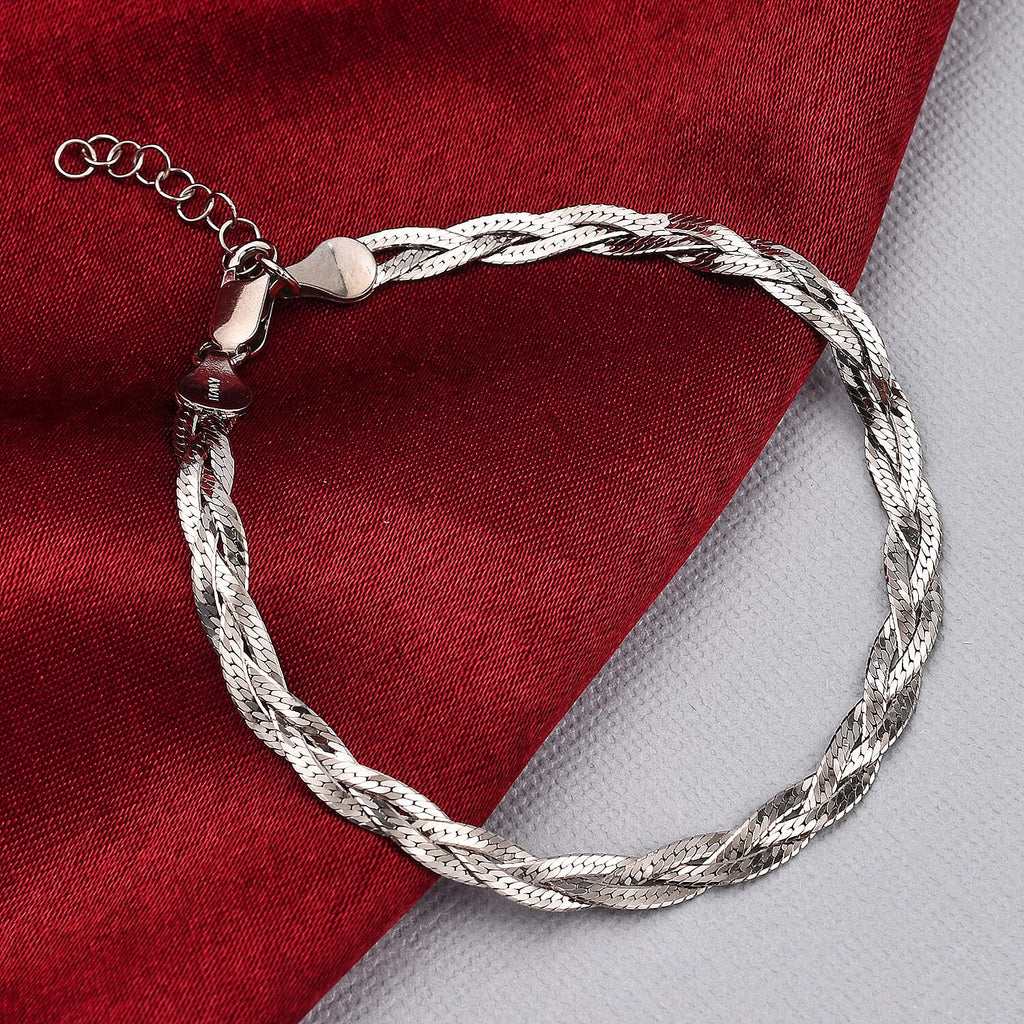 Rhodium Overlay Sterling Silver Braided Bracelet (Size - 7.5-1 Inch Ext.)