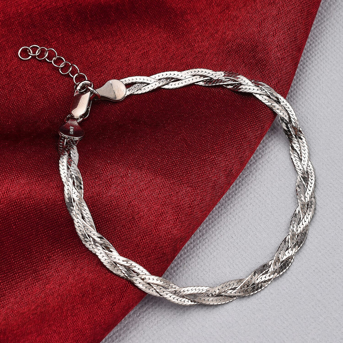 Rhodium Overlay Sterling Silver Braided Bracelet (Size - 7.5-1 Inch Ext.) 7027765 1