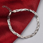 Rhodium Overlay Sterling Silver Braided Bracelet (Size - 7.5-1 Inch Ext.)