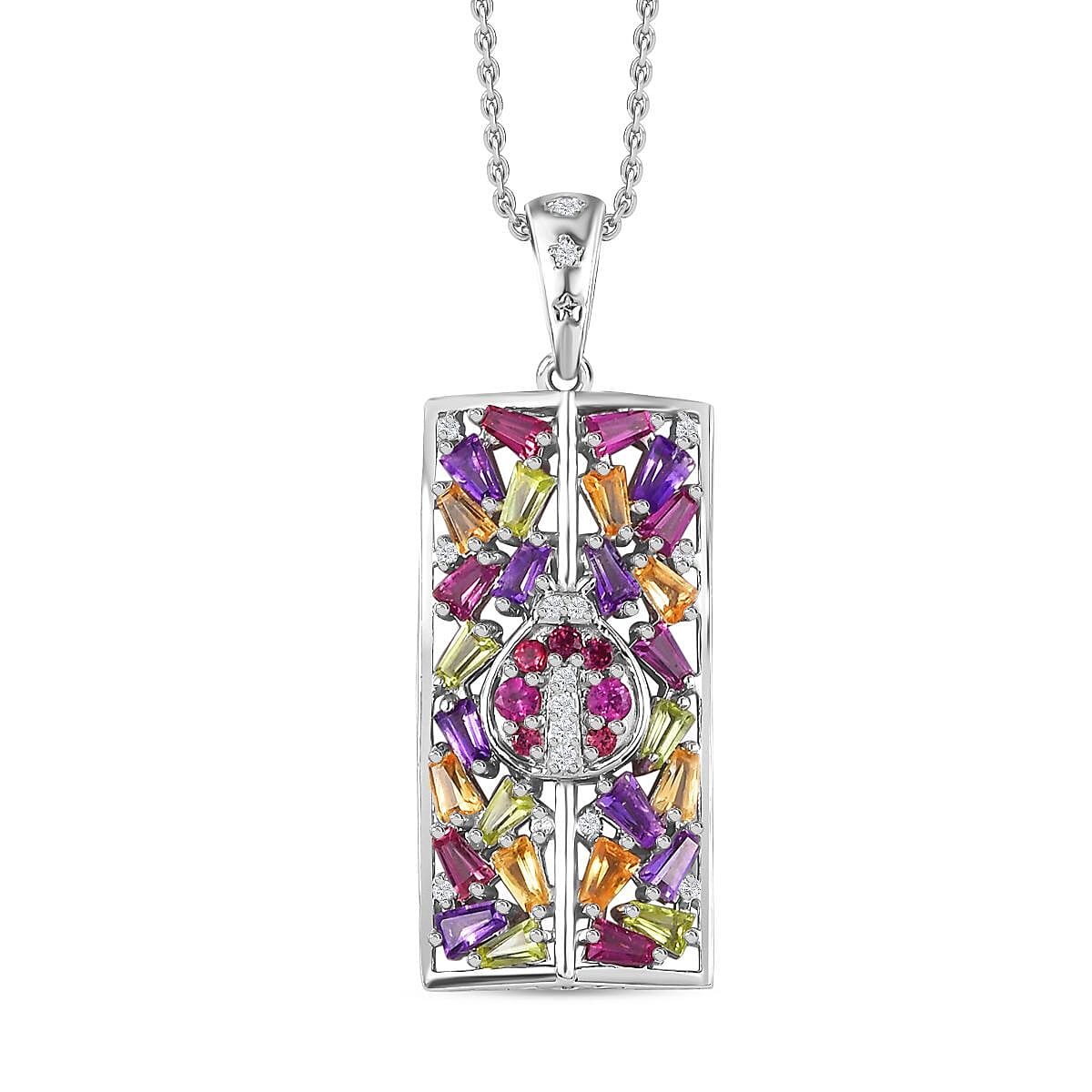 GP Italian Garden Collection - Multi Gemstone Pendant with Chain (Size 20) in Rhodium Overlay Sterling Silver 4274783 0