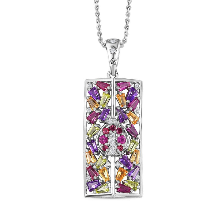 GP Italian Garden Collection - Multi Gemstone Pendant with Chain (Size 20) in Rhodium Overlay Sterling Silver 4274783 1