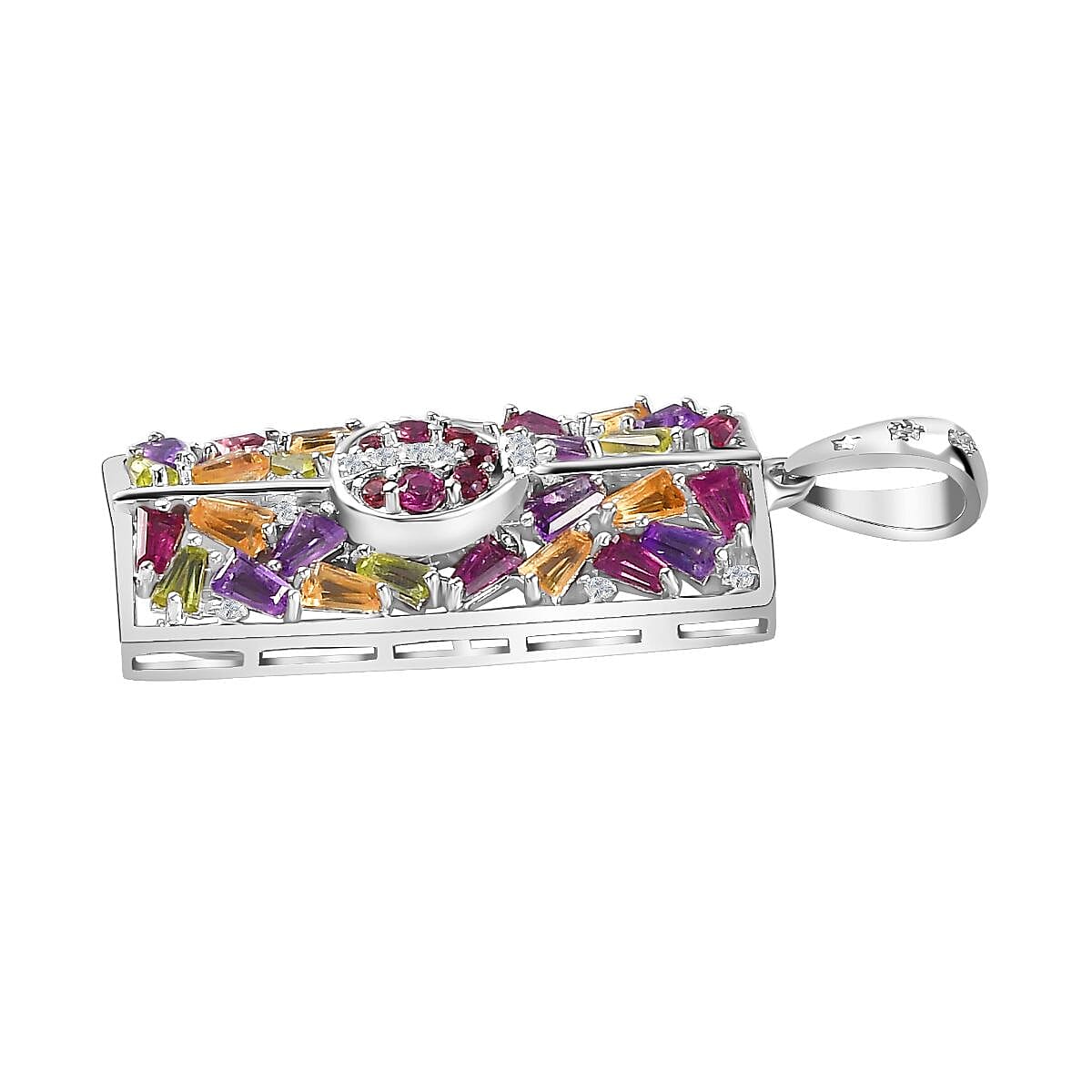 GP Italian Garden Collection - Multi Gemstone Pendant with Chain (Size 20) in Rhodium Overlay Sterling Silver 4274783 4