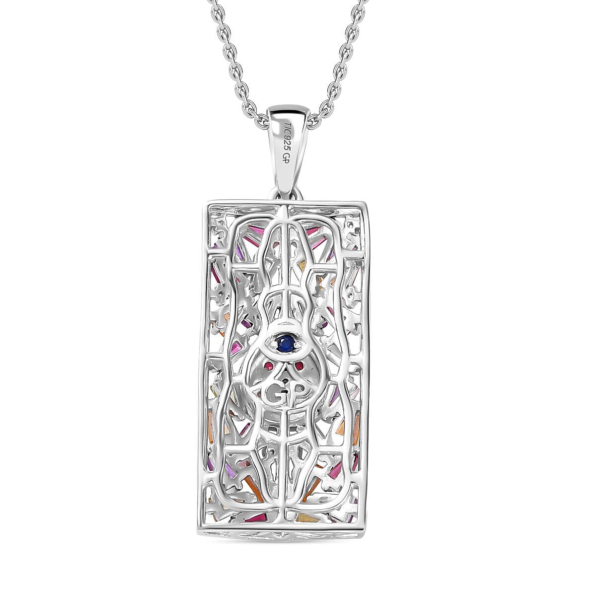 GP Italian Garden Collection - Multi Gemstone Pendant with Chain (Size 20) in Rhodium Overlay Sterling Silver 4274783 5