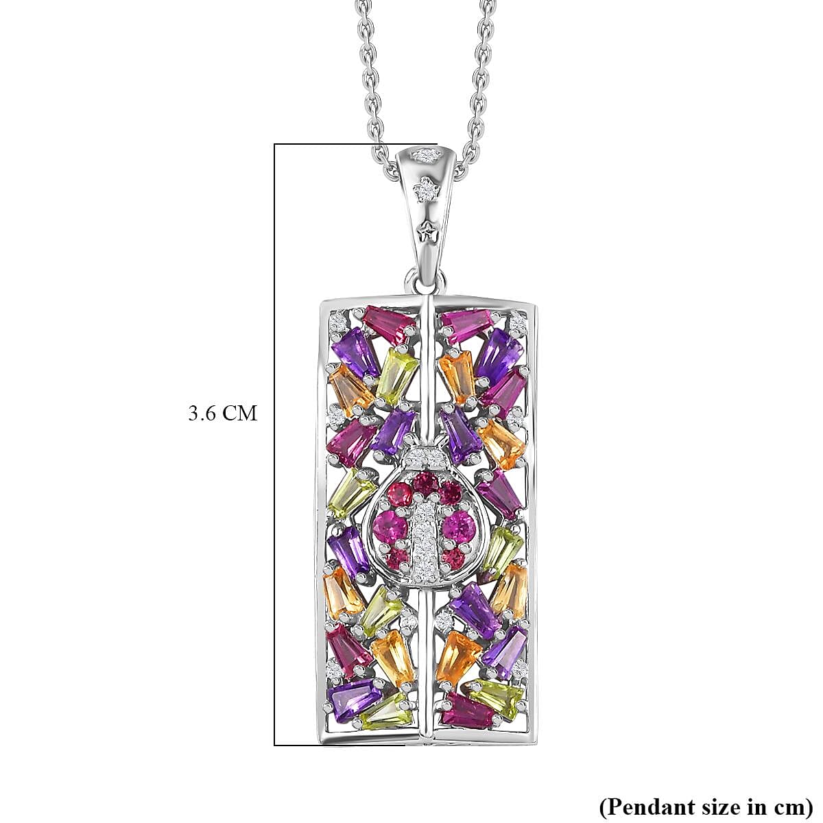 GP Italian Garden Collection - Multi Gemstone Pendant with Chain (Size 20) in Rhodium Overlay Sterling Silver 4274783 6