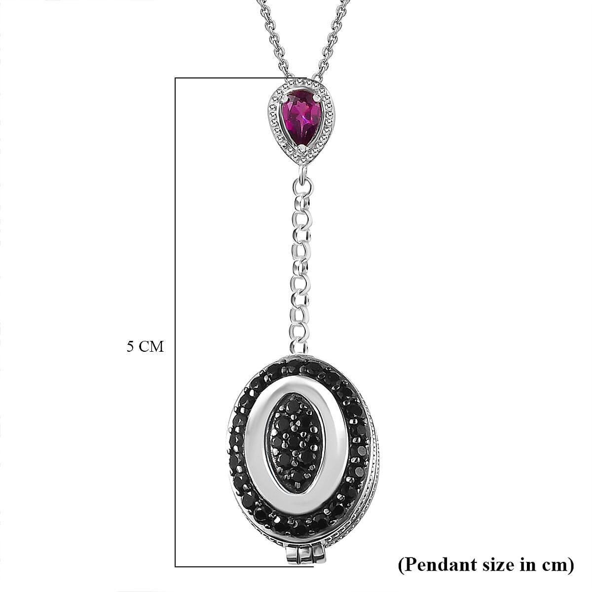 GP Italian Garden Collection - Rhodolite Garnet &amp; Boi Ploi Black Spinel Openable Hidden Locket Pendant with Chain (Size 20) in Platinum Overlay Sterling Silver 4.47 Ct, Silver Wt. 10.47 Gm 4267797 5