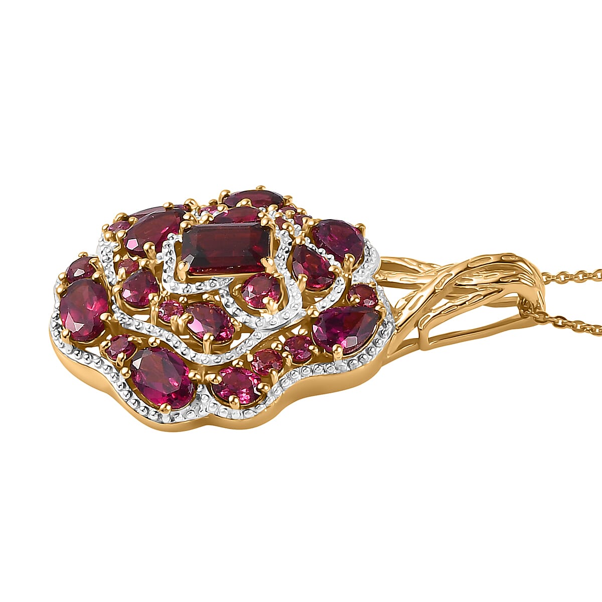 GP Italian Garden Collection - Rhodolite Garnet Cluster Pendant with Chain (Size 20) in 18K Gold Vermeil Plated Sterling Silver 4270628 4