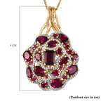GP Italian Garden Collection - Rhodolite Garnet Cluster Pendant with Chain (Size 20) in 18K Gold Vermeil Plated Sterling Silver 8.07 Ct