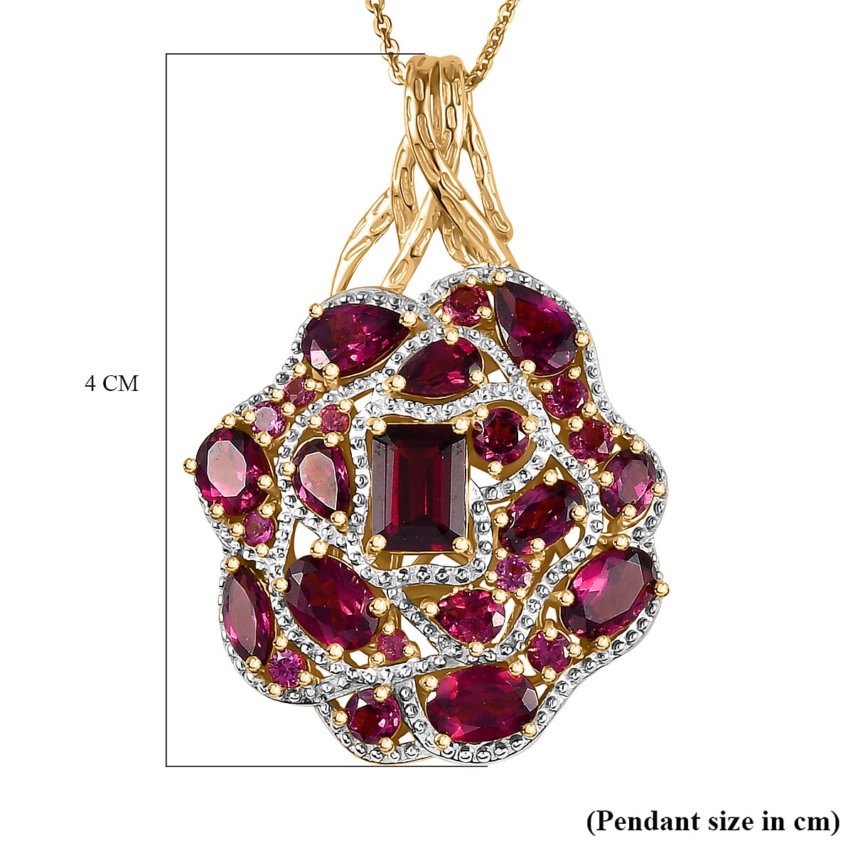 GP Italian Garden Collection - Rhodolite Garnet Cluster Pendant with Chain (Size 20) in 18K Gold Vermeil Plated Sterling Silver 4270628 7