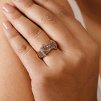 GP Royal Art Deco Collection - Rhodolite Garnet, Blue Sapphire & White Zircon Cluster Ring in 18K Vermeil Yellow Gold Plated Sterling Silver 1.41 Ct.