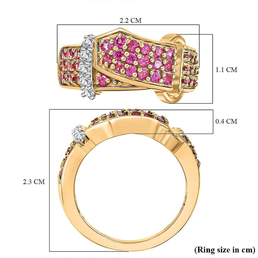 GP Royal Art Deco Collection - Rhodolite Garnet, Blue Sapphire & White Zircon Cluster Ring in 18K Vermeil Yellow Gold Plated Sterling Silver 1.41 Ct.