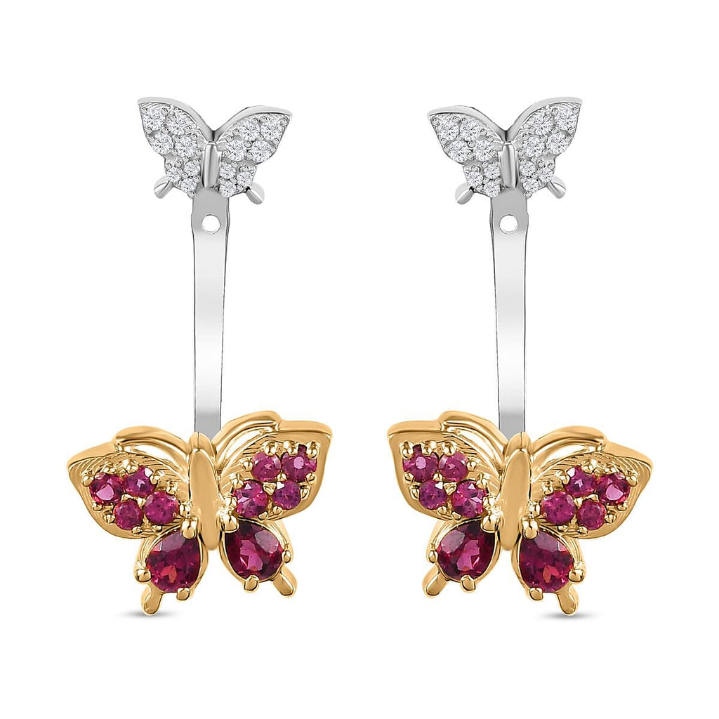 GP Italian Garden Collection - Rhodolite Garnet & Natural Zircon Dangle Earrings in Platinum & 18K Vermeil YG Plated Sterling Silver 1.73 Ct, Silver Wt. 6.00 Gms