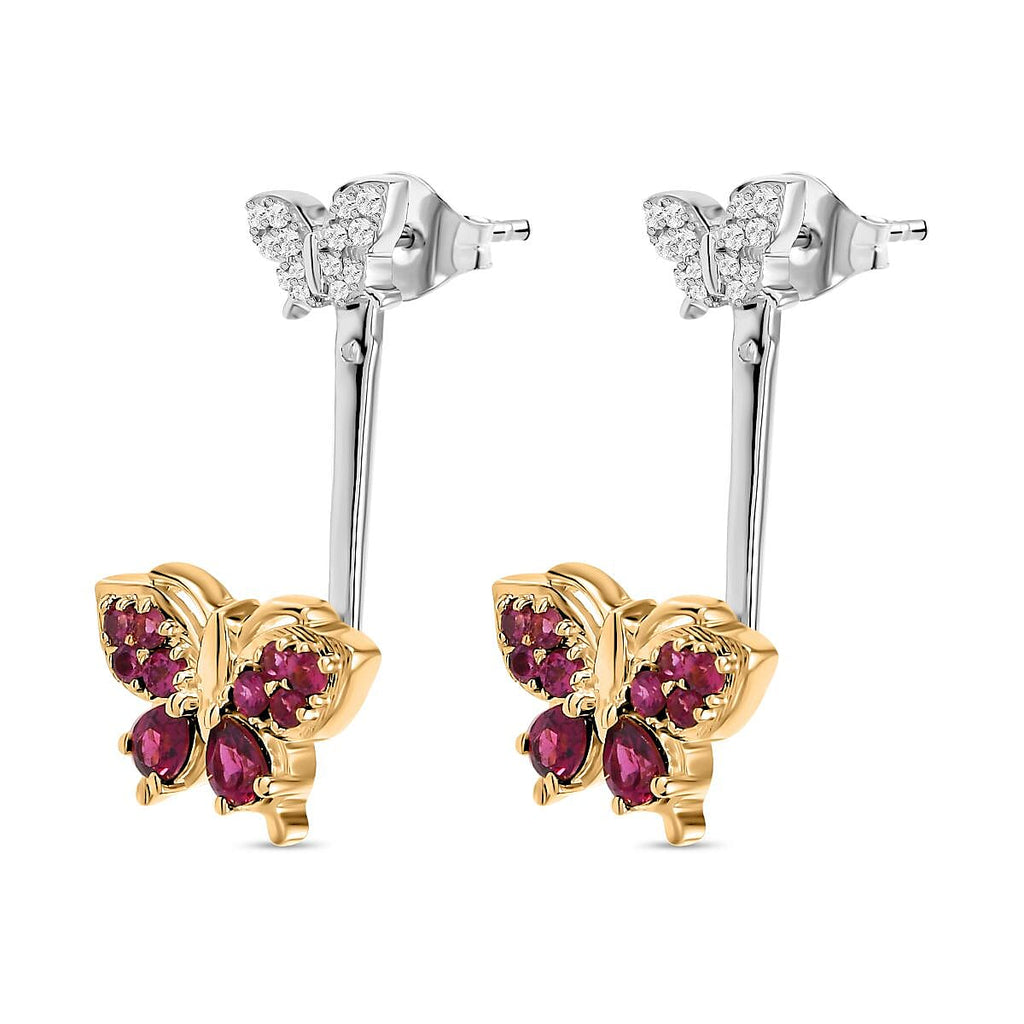 GP Italian Garden Collection - Rhodolite Garnet & Natural Zircon Dangle Earrings in Platinum & 18K Vermeil YG Plated Sterling Silver 1.73 Ct, Silver Wt. 6.00 Gms