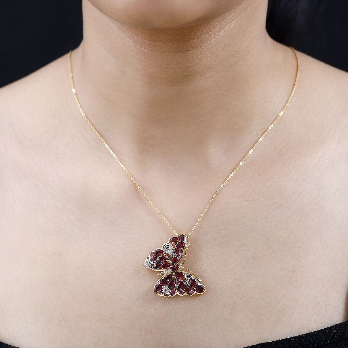 GP Italian Garden Collection - Rhodolite Garnet, Citrine, White Zircon Pendant with Chain (Size 20) in Platinum and 18K Vermeil Yellow Gold Plated Sterling Silver 4235953 1