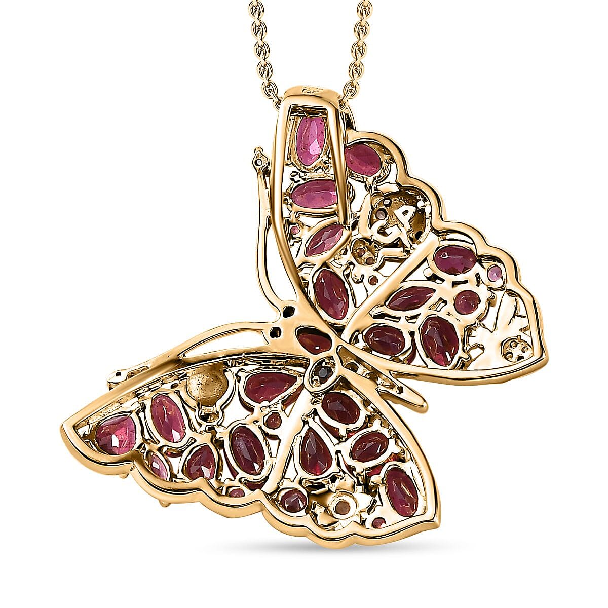 GP Italian Garden Collection - Rhodolite Garnet, Citrine, White Zircon Pendant with Chain (Size 20) in Platinum and 18K Vermeil Yellow Gold Plated Sterling Silver 4235953 4