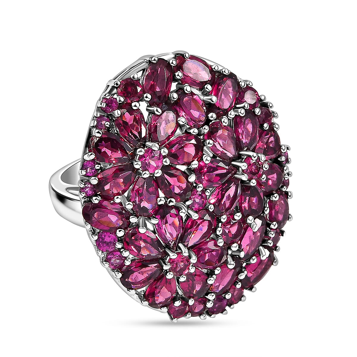 Orissa Natural Rhodolite Garnet Cluster Ring in Rhodium Overlay Sterling Silver 8030284 2