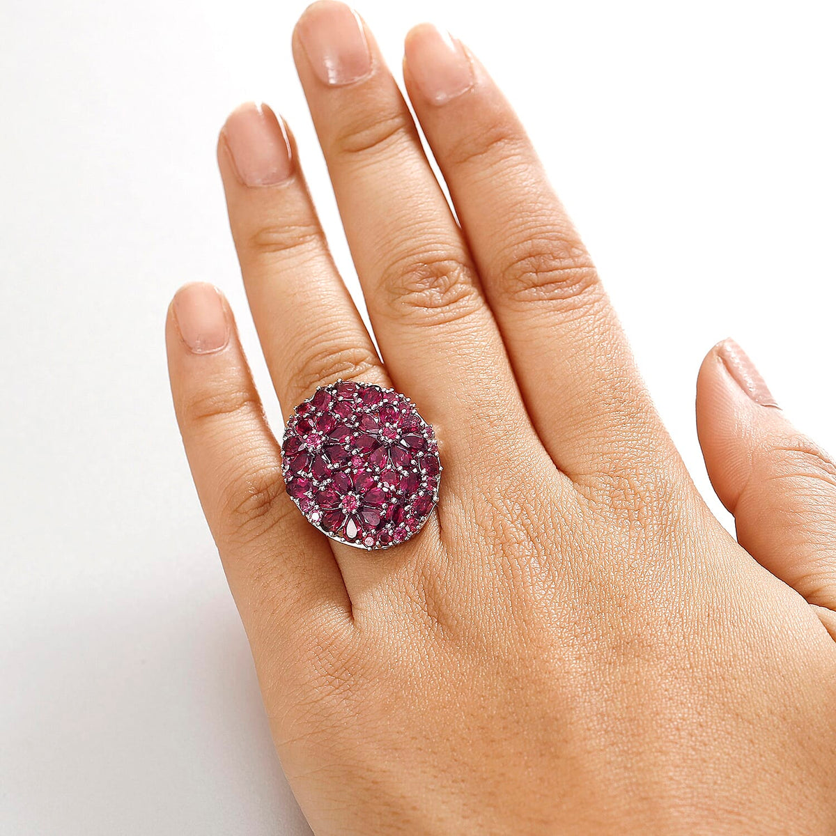 Orissa Natural Rhodolite Garnet Cluster Ring in Rhodium Overlay Sterling Silver 8030284 6
