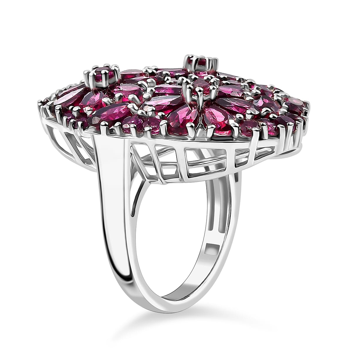 Orissa Natural Rhodolite Garnet Cluster Ring in Rhodium Overlay Sterling Silver 8030284 8