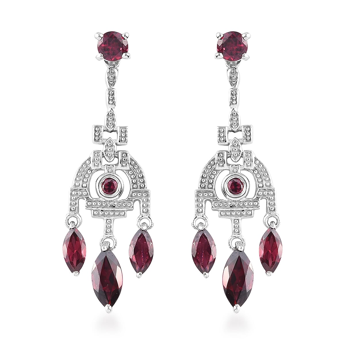 Rhodolite Garnet Dangle Earrings  in Platinum PlatedSterling Silver 3.75 Ct. 3715861 0