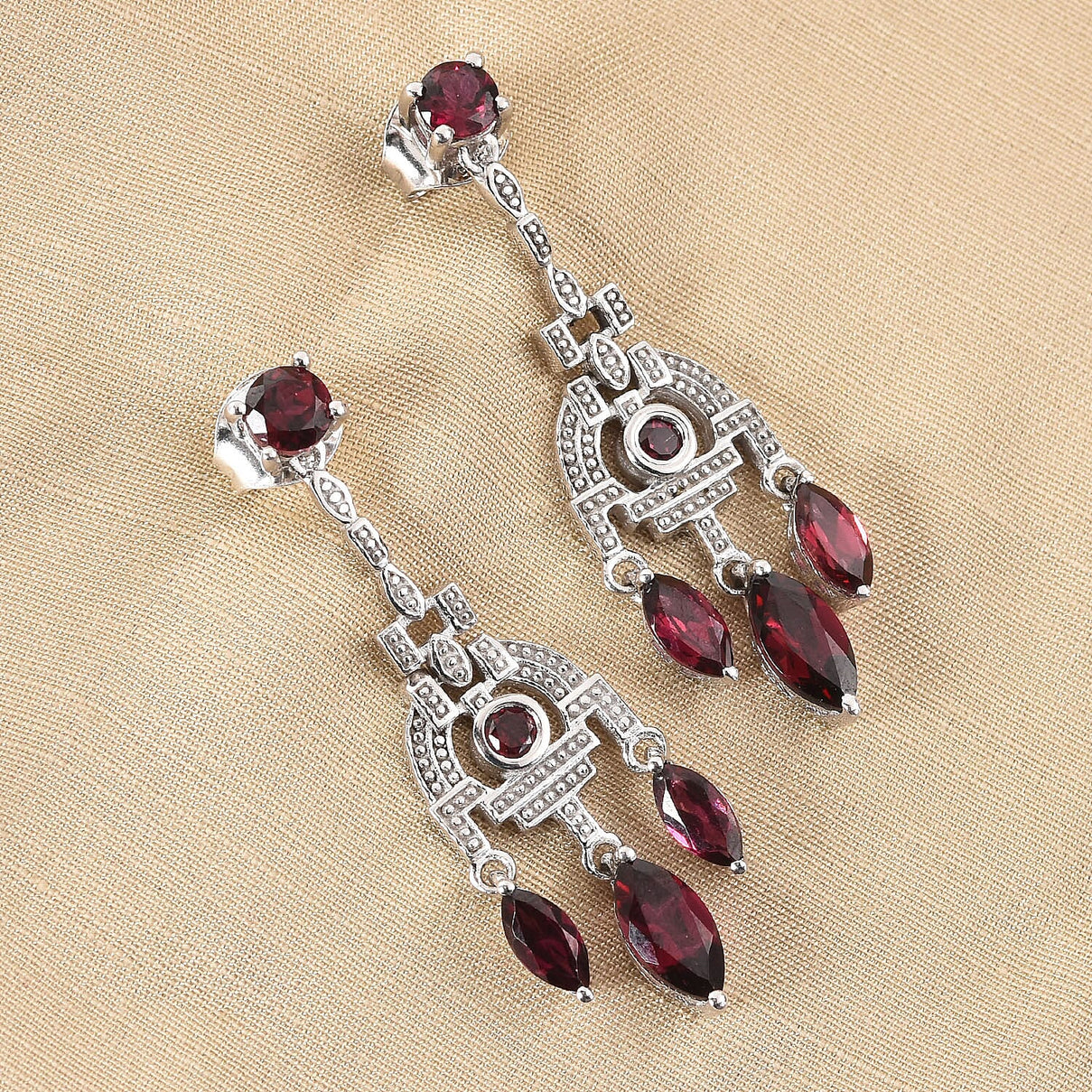Rhodolite Garnet Dangle Earrings  in Platinum PlatedSterling Silver 3.75 Ct. 3715861 2