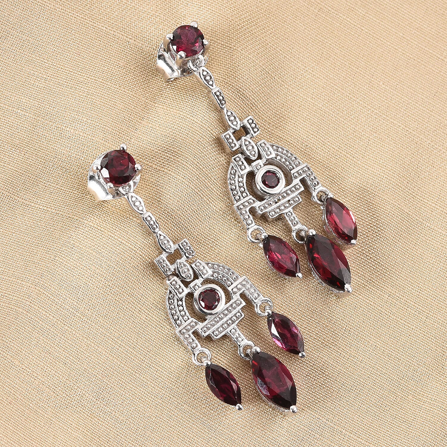 Rhodolite Garnet Dangle Earrings  in Platinum PlatedSterling Silver 3.75 Ct. 3715861 2