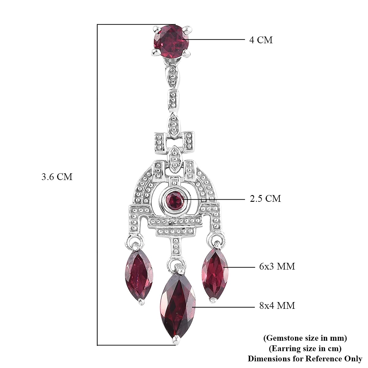Rhodolite Garnet Dangle Earrings  in Platinum PlatedSterling Silver 3.75 Ct. 3715861 5