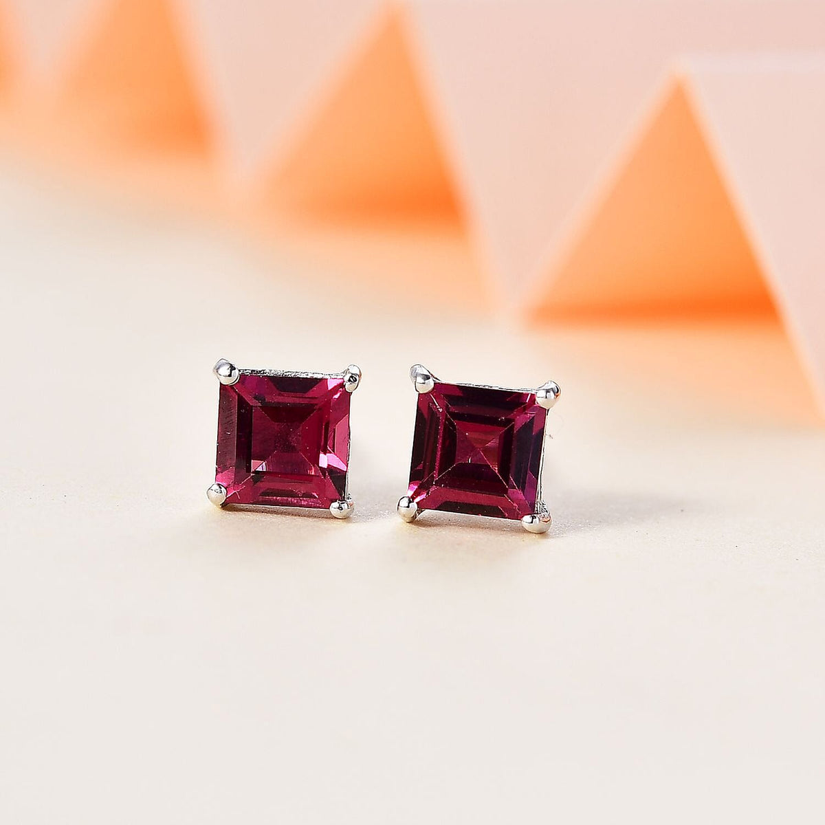 Rhodolite Garnet Solitaire Stud Earrings in Platinum Overlay Sterling Silver 1.700  Ct. 7794585 1