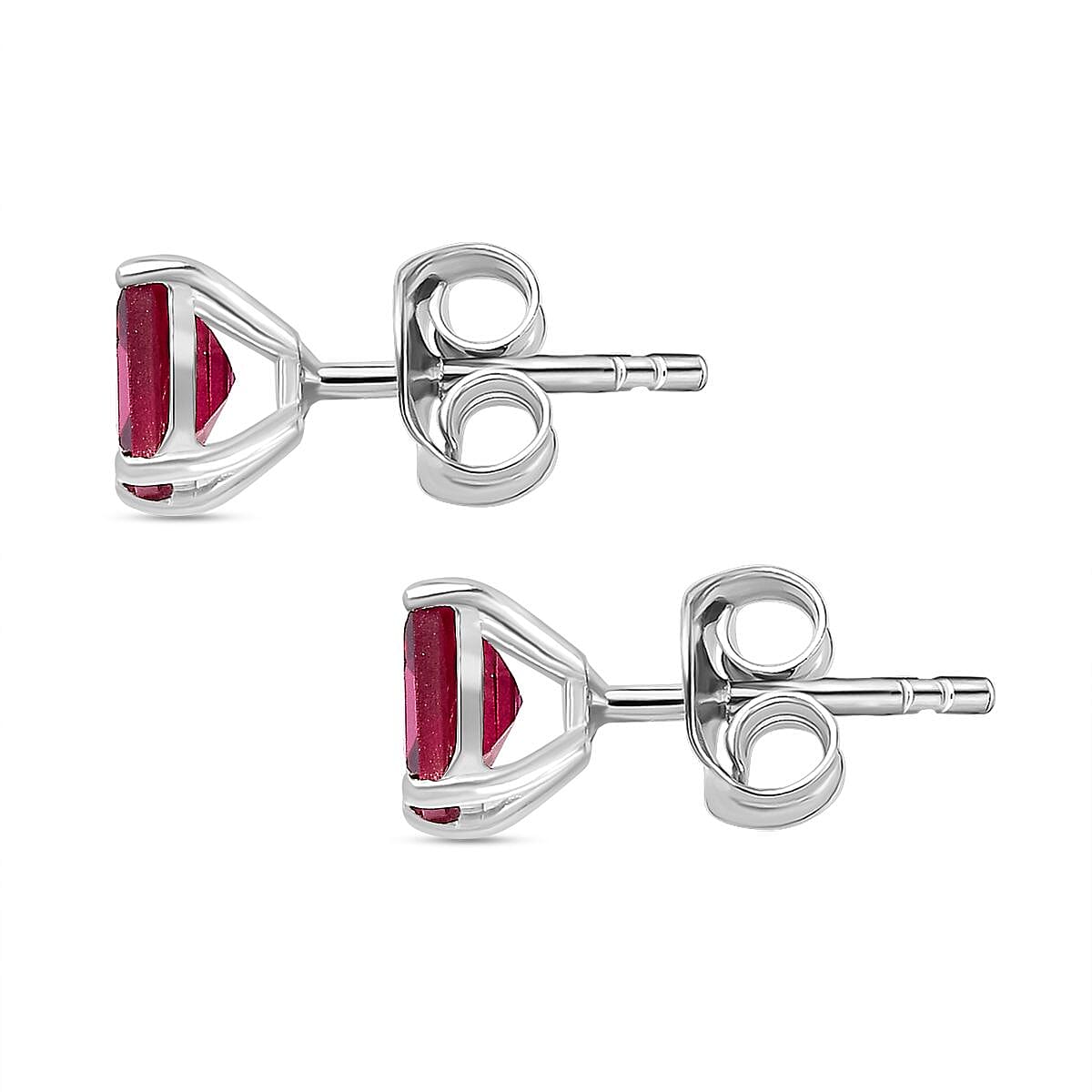 Rhodolite Garnet Solitaire Stud Earrings in Platinum Overlay Sterling Silver 1.700  Ct. 7794585 4