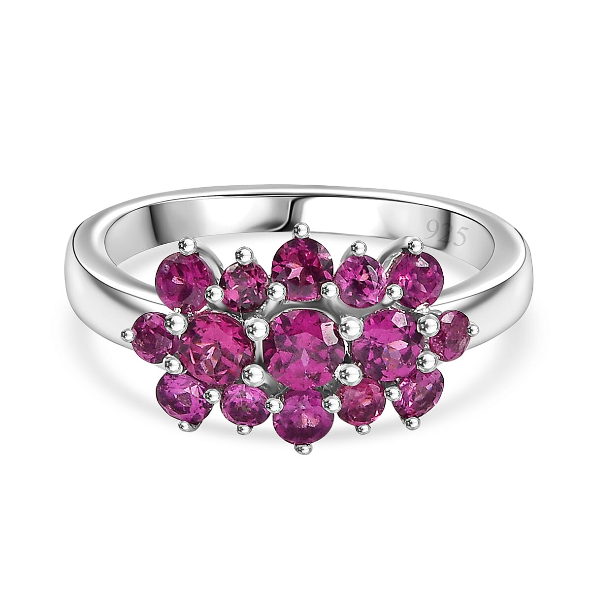 Orissa Natural Rhodolite Garnet Ring in Rhodium Overlay Sterling Silver 1.48 Ct. 8032325 0