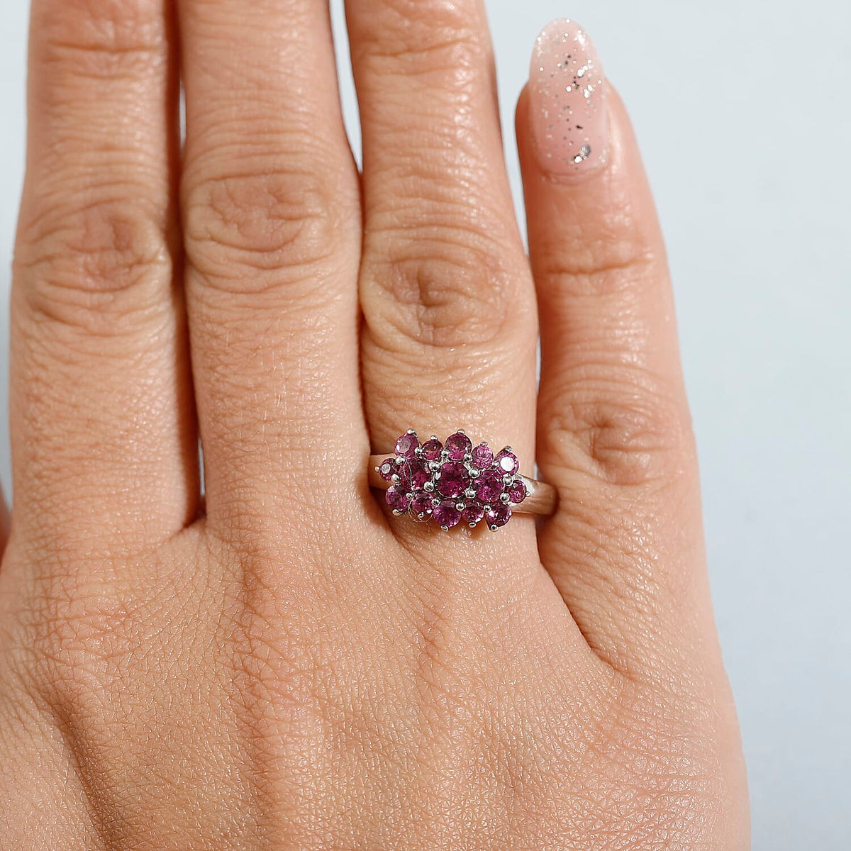 Orissa Natural Rhodolite Garnet Ring in Rhodium Overlay Sterling Silver 1.48 Ct. 8032325 3