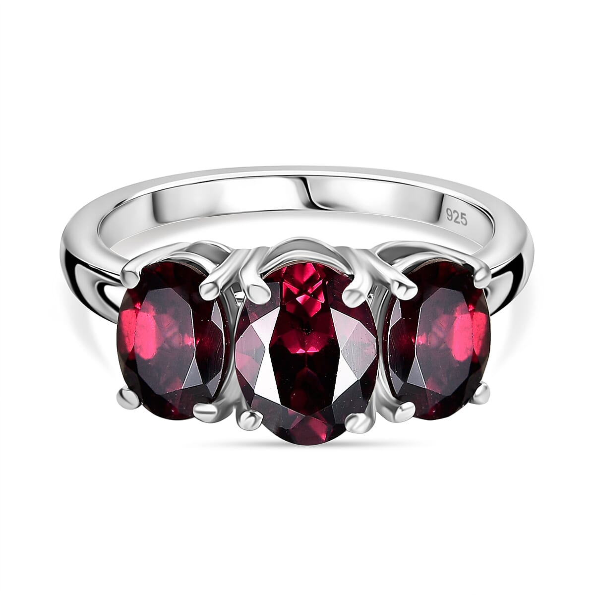 Natural Orissa Rhodolite Garnet Trilogy Ring in Rhodium Overlay Sterling Silver 3.50 Ct. 8037172 0