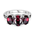Orissa Natural Rhodolite Garnet Trilogy Ring in Rhodium Overlay Sterling Silver 3.50 Ct.
