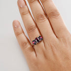 Orissa Natural Rhodolite Garnet Trilogy Ring in Rhodium Overlay Sterling Silver 3.50 Ct.