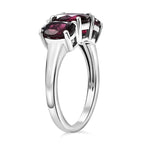 Orissa Natural Rhodolite Garnet Trilogy Ring in Rhodium Overlay Sterling Silver 3.50 Ct.