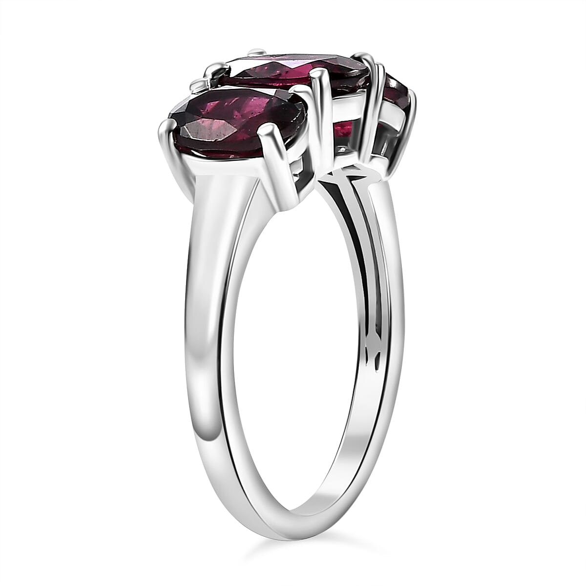 Natural Orissa Rhodolite Garnet Trilogy Ring in Rhodium Overlay Sterling Silver 3.50 Ct. 8037172 4