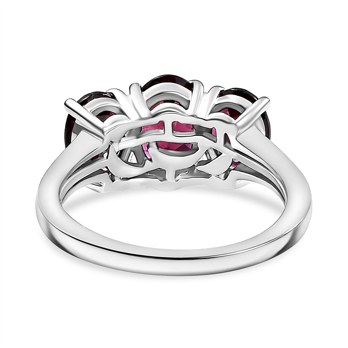 Natural Orissa Rhodolite Garnet Trilogy Ring in Rhodium Overlay Sterling Silver 3.50 Ct. 8037172 5
