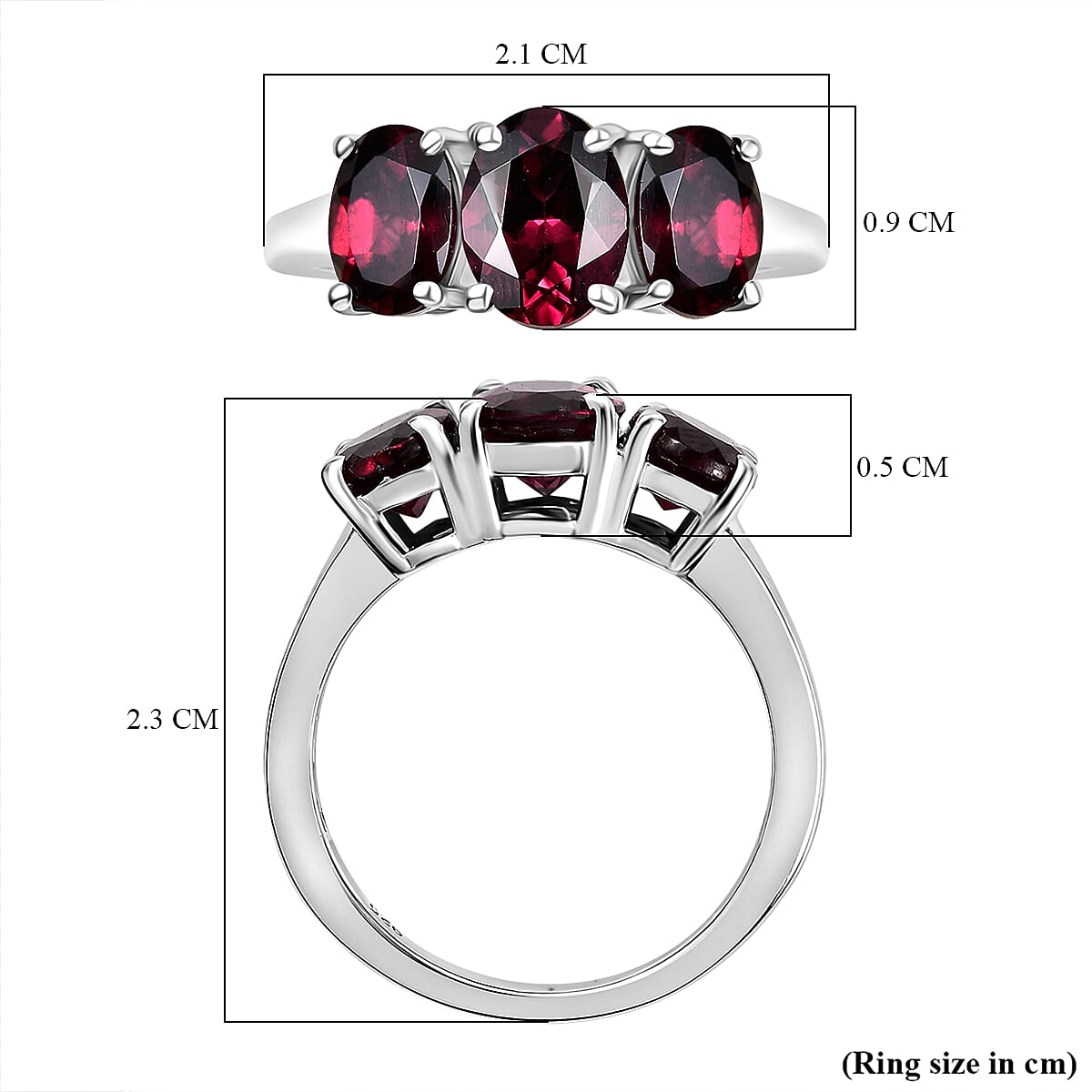 Natural Orissa Rhodolite Garnet Trilogy Ring in Rhodium Overlay Sterling Silver 3.50 Ct. 8037172 6