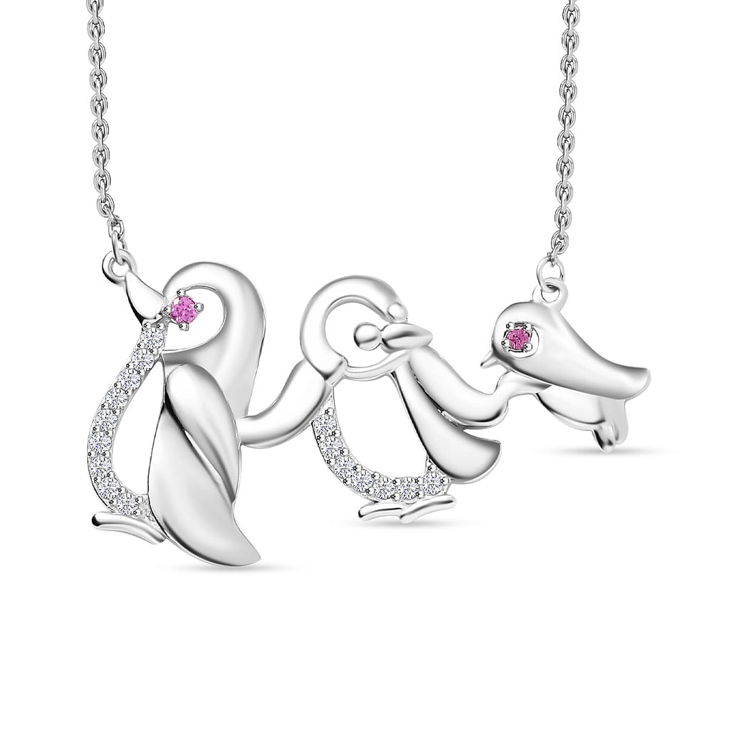 Rhodolite Garnet ,  Moissanite  Fancy Necklace (Size - 20) in rhodium Sterling Silver,  Silver Wt. 6.5 Gms