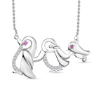Rhodolite Garnet ,  Moissanite  Fancy Necklace (Size - 20) in rhodium Sterling Silver,  Silver Wt. 6.5 Gms
