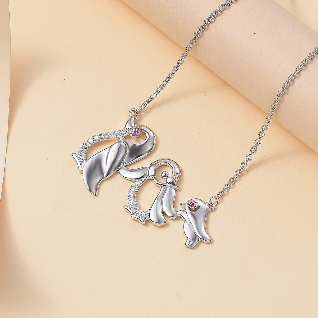 Rhodolite Garnet ,  Moissanite  Fancy Necklace (Size - 20) in rhodium Sterling Silver,  Silver Wt. 6.5 Gms